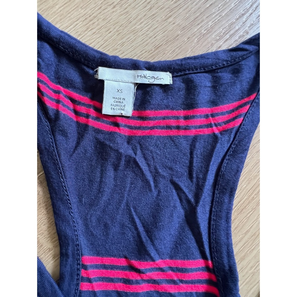 Halogen Navy Pink Stripe Racerback Tank Dress XS Ruched Side Casual - Picture 4 of 5